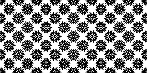 Seamless black and white geometric floral pattern. Minimalist monochrome mandala ornament background. Elegant symmetric star shape repetitive texture for textile, wallpaper, and fabric design. © Mr. Han Han