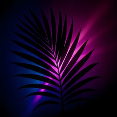 Palm frond silhouette highlighted by blue and magenta backlighting © Елена Шинкар