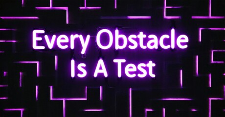 Fototapeta premium Bright purple neon sign displays motivational phrase against dark background. Simple typography, modern aesthetic.