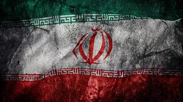 Vintage weathered Iranian flag with peeling paint texture