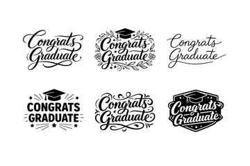Fototapeta premium Congrats graduate typography. Set lettering. harmonious lettering variations of the same emblematic concept, each with different artistic interpretation