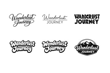 Wanderlust journey. Set lettering. harmonious lettering variations of the same emblematic concept, each with different artistic interpretation (Elegant script