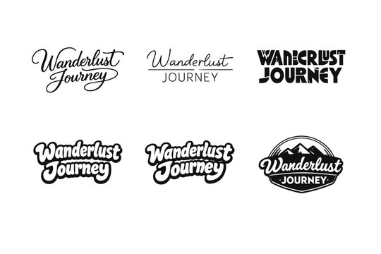Wanderlust journey. Set lettering. harmonious lettering variations of the same emblematic concept, each with different artistic interpretation (Elegant script