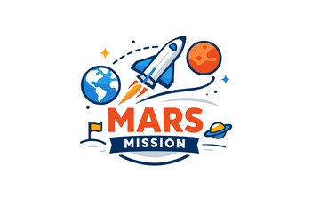 Mars mission concept visualizing interplanetary travel and spacecraft navigation. A confident concept badge conveying distance, endurance and controlled