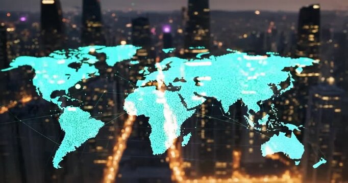 Global Network Connection Cityscape at Dusk.