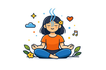 Fototapeta premium Micro joys and mindfulness expressed through a calm moment of deep breathing with subtle sparkle elements, communicating pause, relief, and inner balance. An
