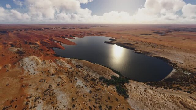 Circular aerial view of the Lakes of Ounianga in Sahara Desert. Chad
