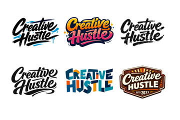 Obraz premium Creative Hustle. Set lettering. harmonious lettering variations of the same emblematic concept, each with different artistic interpretation (Dynamic