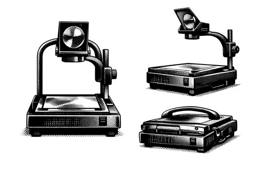 Overhead projector ? portable presentation overhead projector. A realistic portable overhead projector represented as one object in three different views