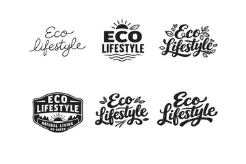 Fototapeta premium Eco Lifestyle. Set lettering. harmonious lettering variations of the same emblematic concept, each with different artistic interpretation (Modern minimal
