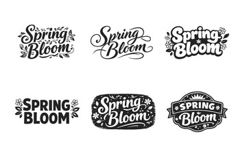 Fototapeta premium Spring Bloom. Set lettering. harmonious lettering variations of the same emblematic concept, each with different artistic interpretation (Decorative floral or