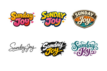 Obraz premium Sunday Joy. Set lettering. harmonious lettering variations of the same emblematic concept, each with different artistic interpretation (Rounded bubble playful