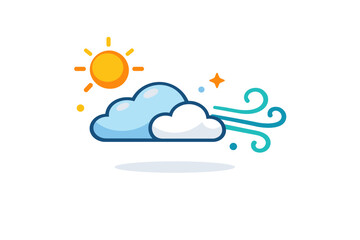 Obraz premium Warm weather represented by a minimal scene of sun and breeze lines interacting with soft clouds, conveying airflow, comfort, and natural balance. A modern and