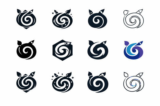 Getting lost in a hobby or creative project. Icon set. Set Logo of Getting lost in a hobby or creative project: creative flow spiral. harmonious logo