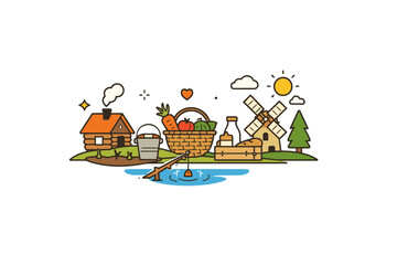 Low tech lifestyle philosophy symbolized by a small balanced scene of nature and handcrafted items, emphasizing simplicity, self sufficiency, and slower