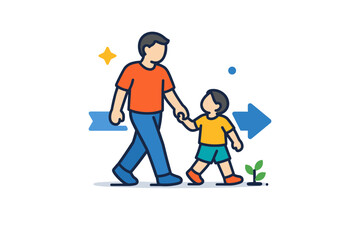 Parenting guidance illustrated by an adult holding a child?s hand while walking forward, conveying direction, support and steady growth. A clear visual