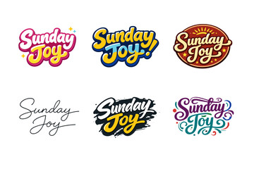 Fototapeta premium Sunday Joy. Set lettering. harmonious lettering variations of the same emblematic concept, each with different artistic interpretation (Rounded bubble playful