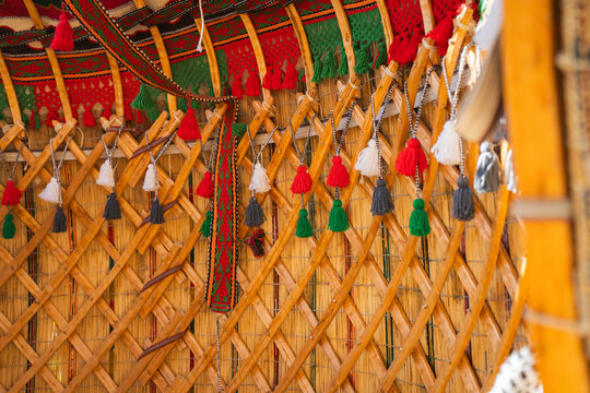 Colorful Yurt Interior Lattice and Tassels