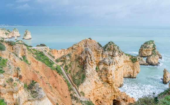 Scenic cliffs and waves at Ponta da Piedade in Portugal
