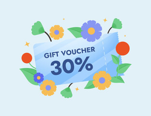 Vector spring sale banner with colorful spring and summer flowers vector, and clouds. Seasonal discount poster, promo