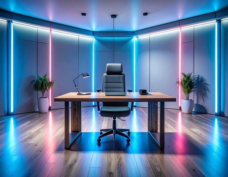 VR Workspace Setup &ndash; Minimalistischer High-Tech-Arbeitsplatz mit futuristischer Lichtstimmung