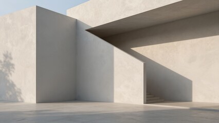 Fototapeta premium Minimalist Modern Architecture Scene with Beige Concrete Walls and Sharp Geometric Shadows