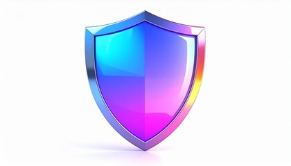 "Glossy stylized shield with vibrant blue, purple, and pink hues, symbolizing protection, security, and modern digital defense."