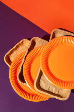 Colorful disposable tableware arrangement with plates