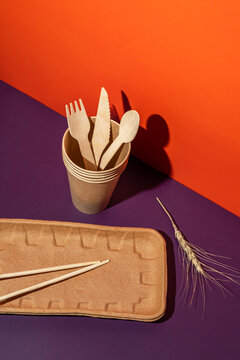 Biodegradable tableware set with cups and chopsticks