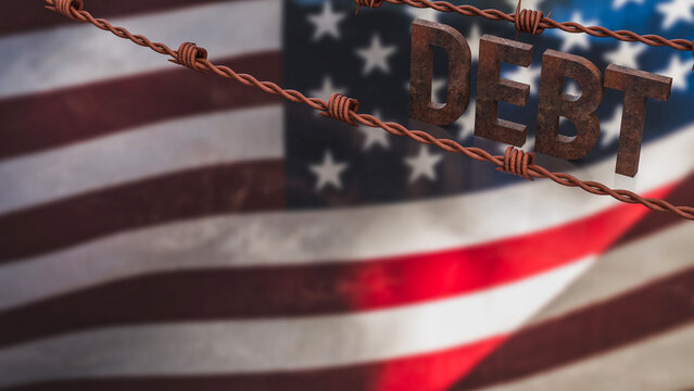 United States National Debt Concept with Barbed Wire 3d render.