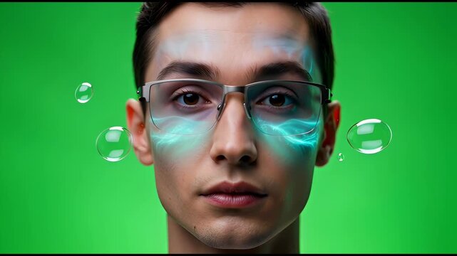 Man wearing futuristic smart glasses technology.