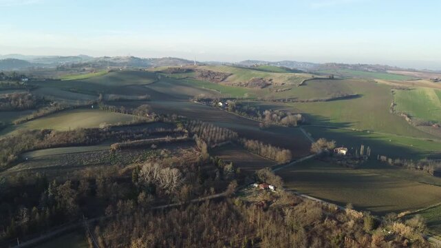 Drone images of Montecastello Castle and hills - Alessandria, Piedmont, Italy