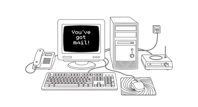 Vintage Computer Setup with Youve Got Mail Message on Screen.