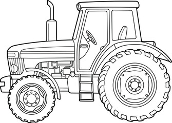 Obraz premium A black and white line drawing of a tractor vehicle, Coloring page. Vector illustration.