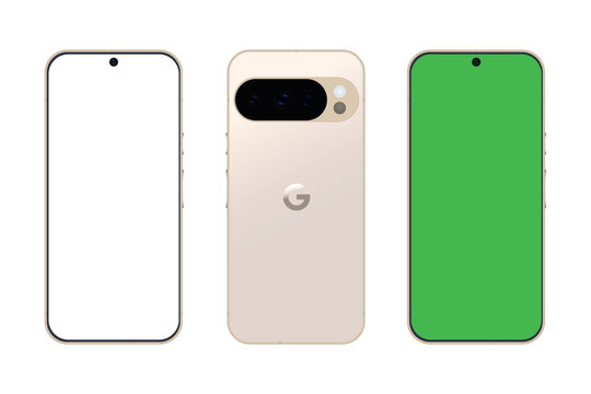 Google Pixel 10 pro mockup Porcelain back, green, and transparent screen, mobile phone isolated on white background
