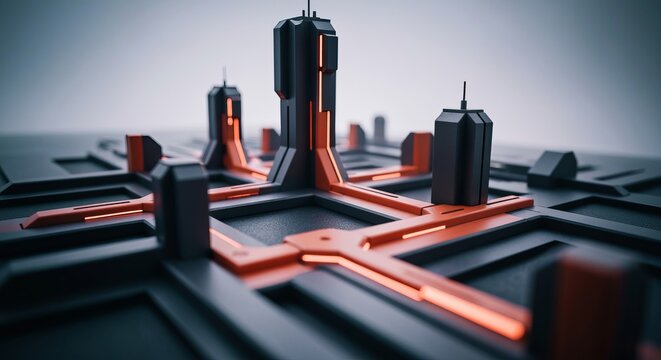 Futuristic Metropolis Abstraction Evoking Technology, Connectivity, and Progress in City Design