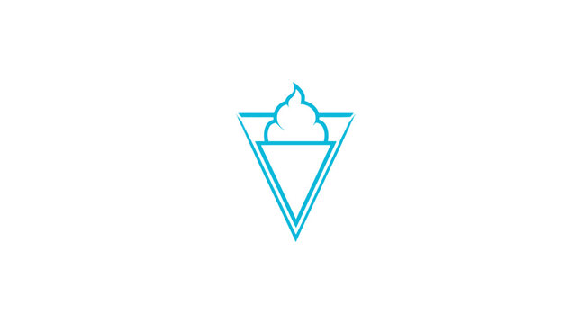 A turquoise, minimalistic icon of an ice cream in a cone shape within an inverted triangle