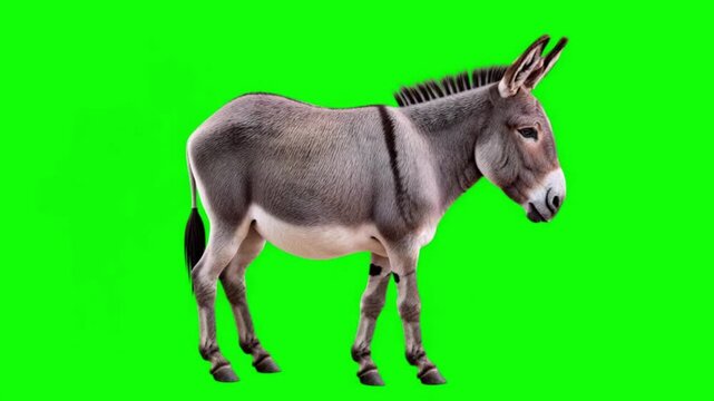 Adorable Grey Donkey Walking Slowly on Green Screen Background, Domestic Farm Animal Wildlife Footage