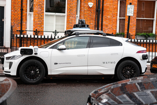Waymo 6th-Generation Autonomous Jaguar I-PACE Undergoing Urban Testing In London Following UK Automated Vehicles Act Rollout, Notting Hill, March 2026