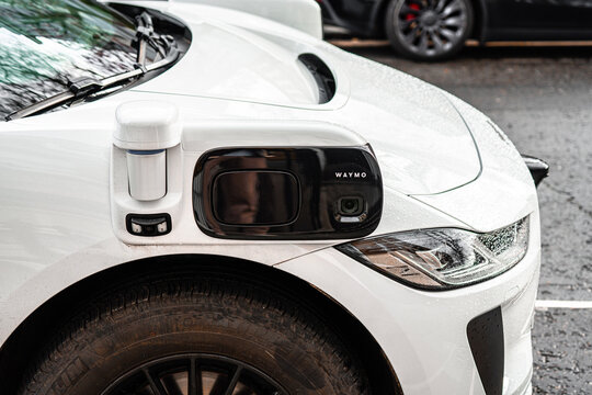 LiDAR, 360-Degree Cameras Of Waymo Robotaxi, Jaguar I-PACE Autonomous Car, Battery Electric Vehicle (BEV), Imaging Radar Sensors, London, UK, February 2026