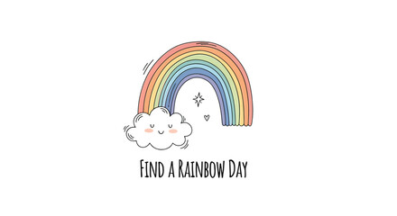 Colorful Rainbow Illustration with Happy Cloud.