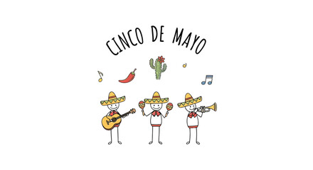 Fototapeta premium Cartoon Musicians Celebrating Cinco de Mayo.