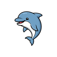 Naklejka premium Cute Dolphin Character Jumping and Smiling, Adorable Blue Dolphin Mascot, Lovely Marine Animal Vector Illustration Isolated on White Background