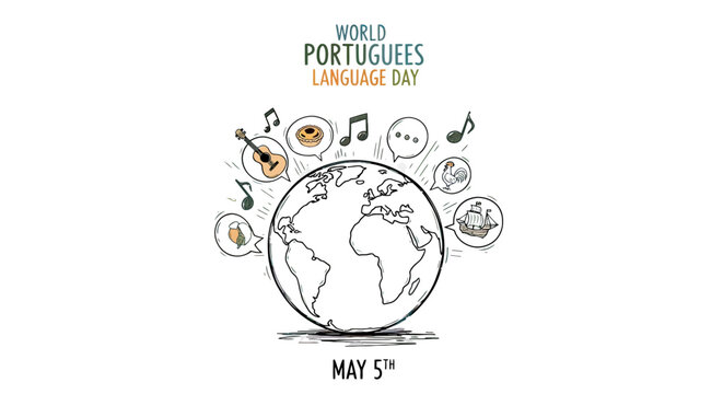 World Portuguese Language Day Illustration Globe Icons.