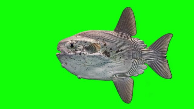 Ocean Sunfish Mola Mola Swimming in Profile View on Green Screen Background for VFX and Compositing
