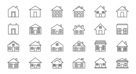 house icons illustrating diverse architectural styles and building types ideal for real estate and home design projects