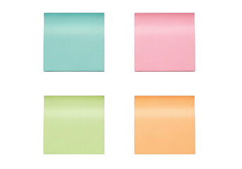 Four color-coded sticky notes arranged in a square formation on a plain background