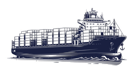 Obraz premium Detailed illustration of a large container ship sailing on the ocean waves