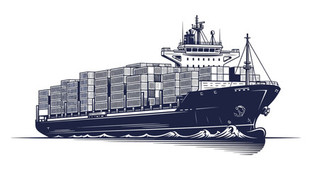 Obraz premium A detailed illustration of a large cargo ship transporting stacked containers at sea