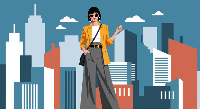 This flat design vector illustrates a relaxed male silhouette, highlighting a contemporary casual outfit in a serene park setting